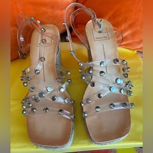Dolce Vita Maxton Crystal Studded Clear Wedge Sandals 💎 Sexy Glam 6.5